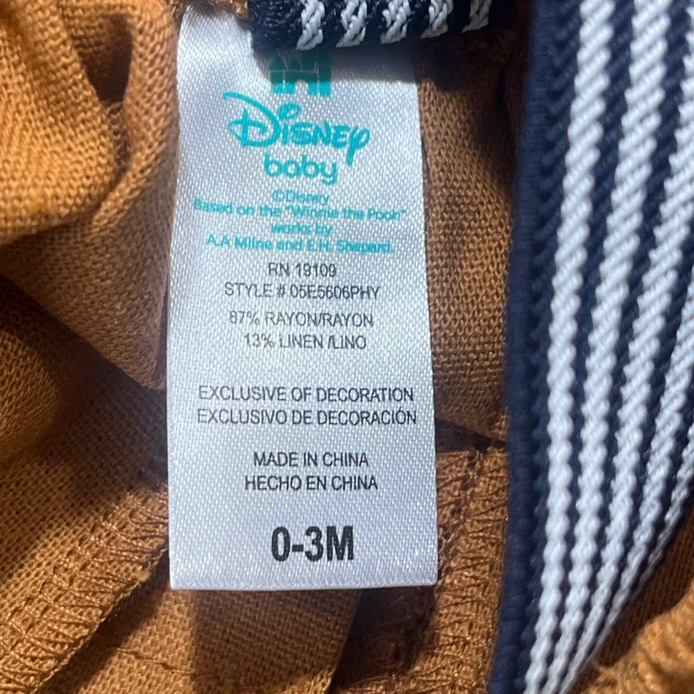 Disney Baby Winnie The Pooh Brown Linen Blend Shorts & Suspenders Size 0-3M